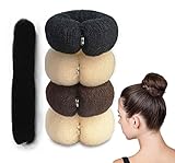 4 Stück Duttkissen, Duttkissen Groß, Donut Hair Bun Maker Set, Hochsteckfrisuren Zubehör, Duttkissen Groß Nylon Haardonut Braun Dutt Hilfe für Kinder Mädchen(Schwarz Braun Cremeweiß)