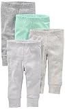 Simple Joys by Carter's Unisex-Baby 4-Pack Neutral Pant Hose, Grau/Hellgrau/Minzgrün/Streifen, 0-3 Monate (4er Pack)