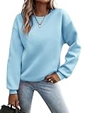 Minetom Pullover Damen Sweatshirt Einfarbige Langarm Rundhals Pulli Herbst Winter Frauen Locker Casual Oberteil Sport Streetwear Sweatshirts ohne Kapuze LangarmshirtB HellblauXL