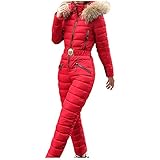 Generic Damen Skianzug Mode Lässig Winter Warm Dick Warm Snowboard Outdoor Sport Reißverschluss Skianzug Schneeanzug, 11 - Rot, 46