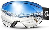GlaRid Skibrille Herren Damen, OTG Ski Goggles Rahmenlose Snowboardbrille für Brillenträger, Schneebrille für Erwachsene Anti-Fog 100% UV400 Schutz (Silber)