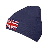WURTON Lässige Beanie-Mütze mit englischer Flagge, für Damen und Herren, Strickmütze, warme Wintermütze, modische Mütze mit Bündchen, Marineblau, Einheitsgr��e