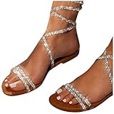 MeiLyviba Damen Sandalen Sommer Glitzer für Party Hochzeit Boho Gladiator Sandalen Sandale Schuhe Atmungsaktive Ohne Absatz Strandsandalen Sandaletten Flach Strandschuhe Römersandalen Sommerschuhe