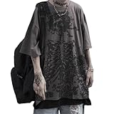 Y2K Damen Herren T-Shirt Skelett Grunge Streetwear Gothic Grafik Tee Kurzarm Techwear Emo Alt Punk Dark Academia, Schwarz, 4XL