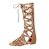 Sandaletten Damen Knie Hoch Römische Gladiator Sandalen Elegant Hollow-out Riemchensandalen Stiefel Peep Toe Flip Flops Römersandalen Strandschuhe Schnürschuhe Hausschuhe