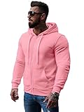 OZONEE Herren Hoodie Sweatjacke Kapuzenpullover Sweatshirt Farbvarianten Kapuzenjacke Kapuzenpulli mit Reißverschluss Langarm Sport Style Casual Fitness Training Basic J.Style 2008 PUDERROSA L