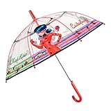 p:os 30858088 - Miraculous - Regenschirm für Kinder, transparent, windfest, Stockschirm mit Automatik-Öffnung und stabilem Fiberglasgestell, Durchmesser ca. 74 cm