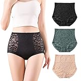 BLKDOTS Damen Komfort High Waisted Spitze Shapewear Slips, Bauch, Taille & hinten Feste Kontrolle Unterwäsche für Damen, Spitze Gürtel Höschen No Show, 3er Pack