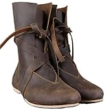 Mooke Renaissance-Ritter-Jäger-Stiefel Für Frauen/Männer - Retro-Mittelalter-Schnür-Punk-Stiefel - Wikinger-Piraten-Stiefel Aus PU-Leder Halloween-Cosplay-Kostüm,Braun,47