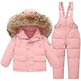 Baby Schneeanzug Mädchen Jungen 2 Stück Bekleidungsset Verdickte Winterjacke mit Künstliches Fell Kaputze + Daunenjacke Skihose Daunenhose Kinderskianzug, 18-24 Monate