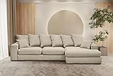 Kaiser Möbel Ecksofa Gabon Modern Design Couch mit Schlaffunktion und Bettkasten Couch L Form Polsterecke Freistehend Stoff- Samt Riviera Hellbeige Rechts