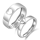 DAOCHONG Paar Ringe Set 925 Sterling Silber Passende Herzringe Versprechensringe für Paare Ich liebe dich Verlobungs Ehering Band Verstellbar -Silber