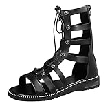 Sandalen Damen mit Absatz,Schuhe Damen Sandalen Gladiator Römersandalen Sommer Strandsandals Riemchensandalen Knie Hohe Stiefel Peep Toe Schnürschuhe Elegant Kniehohe Freizeitsandalen