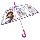 p:os 36906 - Gabbys Dollhouse Regenschirm für Kinder, transparent, windfest, Stockschirm mit manueller Öffnung und stabilem Fiberglasgestell, Durchmesser ca. 84 cm