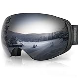 Findway Skibrille für Brillenträger Herren Damen,Snowboardbrille mit Magnetischen Wechselgläsern, Schwarz Verspiegelt Snowboard Brille Magnet Brillenträger Polarisierend
