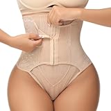 Figninge Shapewear Damen Bauchweg Unterhose, Miederhose String Tanga Unterwäsche Hohe Taille Figurformende Slip Stark Miederhose Shapewear Unterhose Beige L