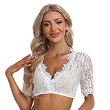 Jecarden Damen Dirndlbluse Spitze Trachten Dirndlbluse Kurzarm Oktoberfest Dirndlblusen Halbarm Tracht Bluse Weiß 38