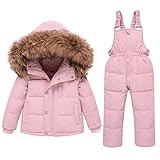 amropi Skianzug Mädchen Kinder Schneeanzug Daunenjacke mit Kaputze + Skihose 2tlg Bekleidungsset Winteranzug Rosa,4-5 Jahre