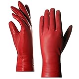 Harssidanzar Damen Lederhandschuhe,Damen Italienische Lammfell Lederhandschuhe Kaschmir Gefüttert, Rot,S