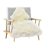 MH MYLUNE HOME Lammfell Teppich Schaffell echt 90x 60cm schafsfelle weiche und Flauschige Decke beige Sitzfell Bett-Vorleger oder Matte für Wohnzimmer Stuhl Sofa