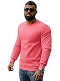 OZONEE Herren Sweatshirt Pullover Langarm Farbvarianten Langarmshirt Pulli ohne Kapuze Baumwolle Baumwollemischung Classic Basic Rundhals-Ausschnitt Sport J. Style 2001-10 M ROSA