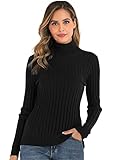 Enjoyoself Damen Gerippter Rollkragenpullover Feinstrick Elegant Langarm Strickpulli Stretch Warmer Winter Rolli,Schwarz,S