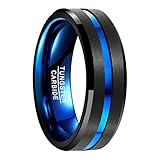 NUNCAD Fashion Ring Partner Hochzeit Verlobung Freundschaft Lifestyle Wolframcarbid polierte Oberfläche blau galvanisiert schwarz＋blau Größe 70 (22.3)