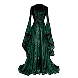 Generisch Damen Mittelalter Kleidung Kleider Damen Kleid Vintage Coctailkleid Halloween Karneval Damen Mid-Century Kleid mit Trompetenärmel Kleidung Damen Mittelalter Viktorianischen Königin Kleider