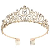 Diadem Gold mit Kamm Hochzeitskrone Braut Kopfschmuck Königin Krone Erwachsene Geburtstag Tiara Damen