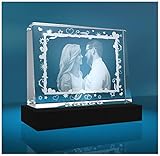 VIP-LASER Glasfoto Selbststehend Motiv: Rahmen aus Sternen und Herzen mit Deinem Wunschfoto (inkl. LED-Leuchtsockel) - Größe:105 x 80 x 24mm