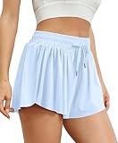 VIGVAN Shorts Damen Sommer Sport Shorts Kurze Hose 2 in 1 Flowy Running Shorts Yoga Biker Shorts Schnelltrocknende Gym Fitness Shorts Sportrock Damen (Weiß, M)