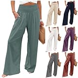 KONG JIMFAN Leinenhose Damen Weite Leinenhose Damen Hosen Damen Locker Lässig Weite Baggy Hose Extra Lang Damen Hose Damen Elegant Große Größen Stoffhose Damen Kochhose Damen(Grau,XXL)