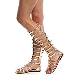 FGUUTYM Römersandalen Damen Hoch Gold: Flache Sandalen Sommersandalen High Top Riemensandale Verstellbare Hollow Out Atmungsaktiv Outdoorsandalen Retro Sandaletten Bohemian Strandsandalen