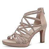 MARCO TOZZI Damen Sandalen mit Absatz Glitzer Vegan, Beige (Powder Comb), 41 EU