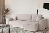 Kaiser Möbel Ecksofa Best mit schlaffunktion und bettkasten - Modern Design Couch Sofagarnitur Couchgarnitur Polsterecke freistehend Stoff Neve Beige Rechts