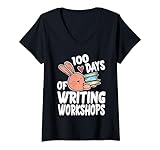 100 Tage Schreibworkshops 100 Schultage Bücher Kinder T-Shirt mit V-Ausschnitt