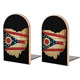 1 Paar rutschfeste Buchstopper für den Bürotisch im Stil der USA-Ohio-Karte-Flagge mit Deklarationsdruck aus Holz