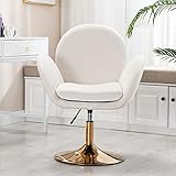 Wahson Sessel Samt Drehstuhl höhenverstellbar Loungesessel Polsterstuhl mit goldenem Sockel Schminkstuhl für Schlafzimmer/Wohnzimmer/Schminktisch (Beige)
