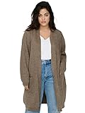 ONLY Carmakoma Langarm Cardigan Lange Strick Jacke Plus Size Curvy Übergröße mit Taschen Knielang CARJADE, Farben:Hellbraun,Größe Damen:46-48