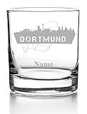 Whiskyglas mit Gravur, Personalisiert mit Namen Geschenk für Männer Whiskeyglas Fußball Skyline Dortmund