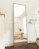 Koonmi 140 × 40 cm minimalistische Rahmen Standspiegel, Solider Ganzkörperspiegel frei stehend, leicht Spiegel in voller Länge Aufhängen an der Wand horizontal oder vertikal, Schwarz