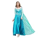 IWEMEK Damen Eiskönigin ELSA Kostüm Schneekönigin Prinzessin Kleid mit Umhang Erwachsene Halloween Karneval Fasching Kostüm Lange Tüll Ballkeid Märchen Verkleidung Cosplay Festlich Party Outfits XXL