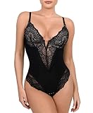 Popilush Shapewear Tanga für Damen Formende Bodys Bauchweg Tiefer V-Ausschnitt Niedriger Rücken Body Shaper Übergröße