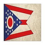 CustonCares Ohio' State Flag Holzschild Schild Regal Dekor Vintage Patriotische USA Karte Sport Fans Schilder Bemaltes Holzschild für Esszimmer Badezimmer Veranda 40,6 x 40,6 cm