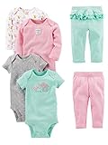 Simple Joys by Carter's Baby Mädchen 6-teiliges Set, Bodys (Kurz- und Langarm) und Hosen, Aquagrün Elefant/Grau Punkte/Rosa Streifen/Weiß Waldtiere, 3-6 Monate