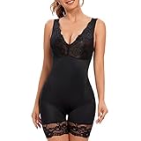 Joyshaper Body Shaper Damen Stark Formend Ganzkörper Miederbody Shapewear Bauch Weg Shaping Body mit V-Ausschnitt Bodysuit spitze sexy Schwarz L