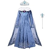 ACWOO Anna Kostüm Mädchen,Prinzessin Anna und Elsa Kleid mit Krone und Zauberstab,Elsa Kostüm für Hochzeit Karneval Party Verkleidung Halloween Weihnachten Cosplay(120cm)