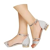 Onsoyours Sandalen Damen Sommer Glitzer Römersandalen Lässige mit Absatz Sandalen Schnalle Riemchensandalen Elegante Frauen Sandaletten Sommerschuhe Strandsandalen B Silber 38 EU