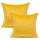 VAKADO 40x40 cm Gelbe Sofakissenbezug aus Samt Dekorative Kissenhülle Quadratisch Kissen für Wohnzimmer Schlafzimmer Buro Wohnzimmer Auto, 2 Stück