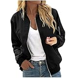 NZYIHAO damen jacke frühling Bomberjacke Damen Casual Frühlingsjacke Einfarbig Übergangsjacke Sommerjacke mit Reißverschluss Leichte Pilotenjacke Kurze Fliegerjacke Langarm Bikerjacke Mädchen Outwear